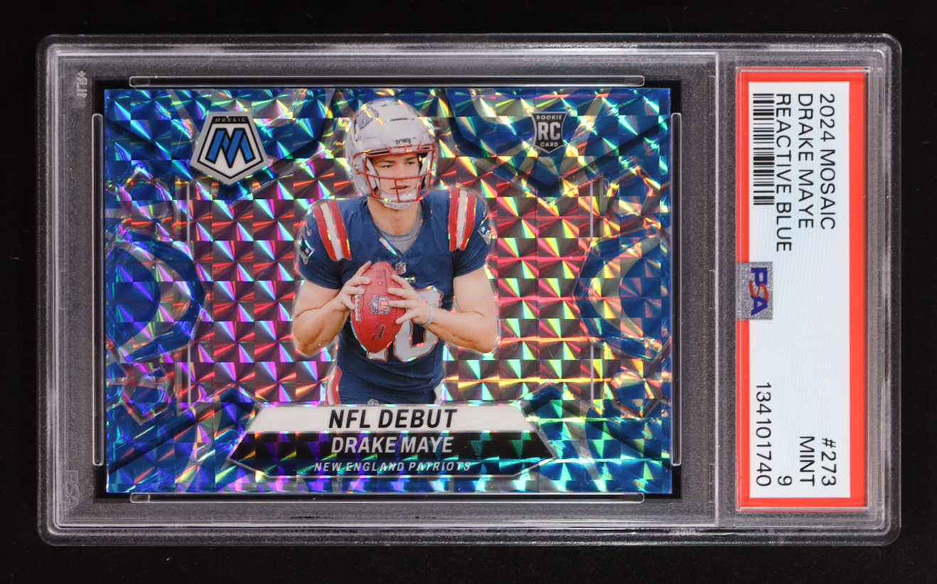 Drake Maye 2024 Panini Mosaic Mosaic Reactive Blue #273 DEB RC (PSA 9) at PristineAuction.com Drake Maye 2024 Panini Mosaic Mosaic Reactive Blue #273 DEB RC (PSA 9) at PristineAuction.com