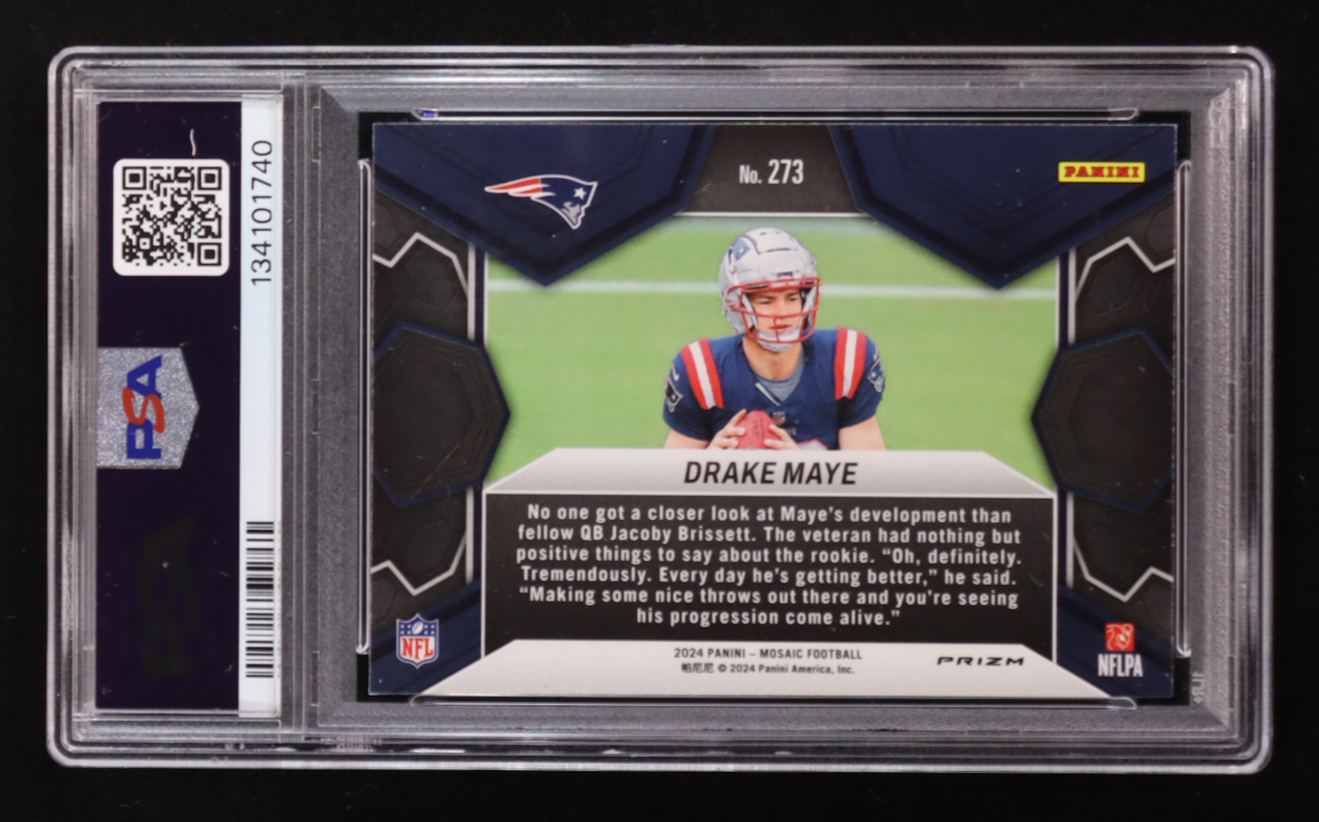 Drake Maye 2024 Panini Mosaic Mosaic Reactive Blue #273 DEB RC (PSA 9) at PristineAuction.com Drake Maye 2024 Panini Mosaic Mosaic Reactive Blue #273 DEB RC (PSA 9) at PristineAuction.com