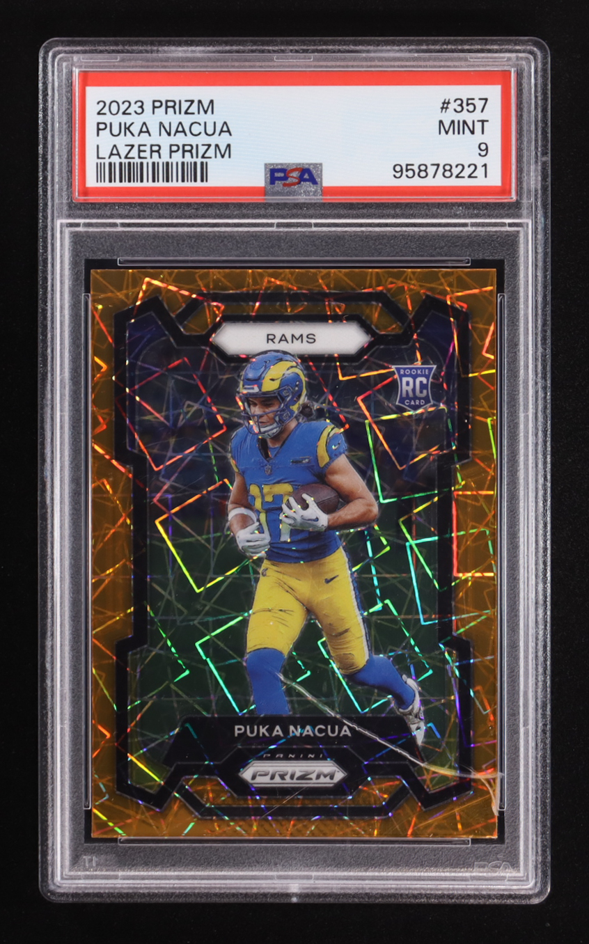 Puka Nacua 2023 Panini Prizm Prizms Orange Lazer #357 RC (PSA 9) at PristineAuction.com Puka Nacua 2023 Panini Prizm Prizms Orange Lazer #357 RC (PSA 9) at PristineAuction.com