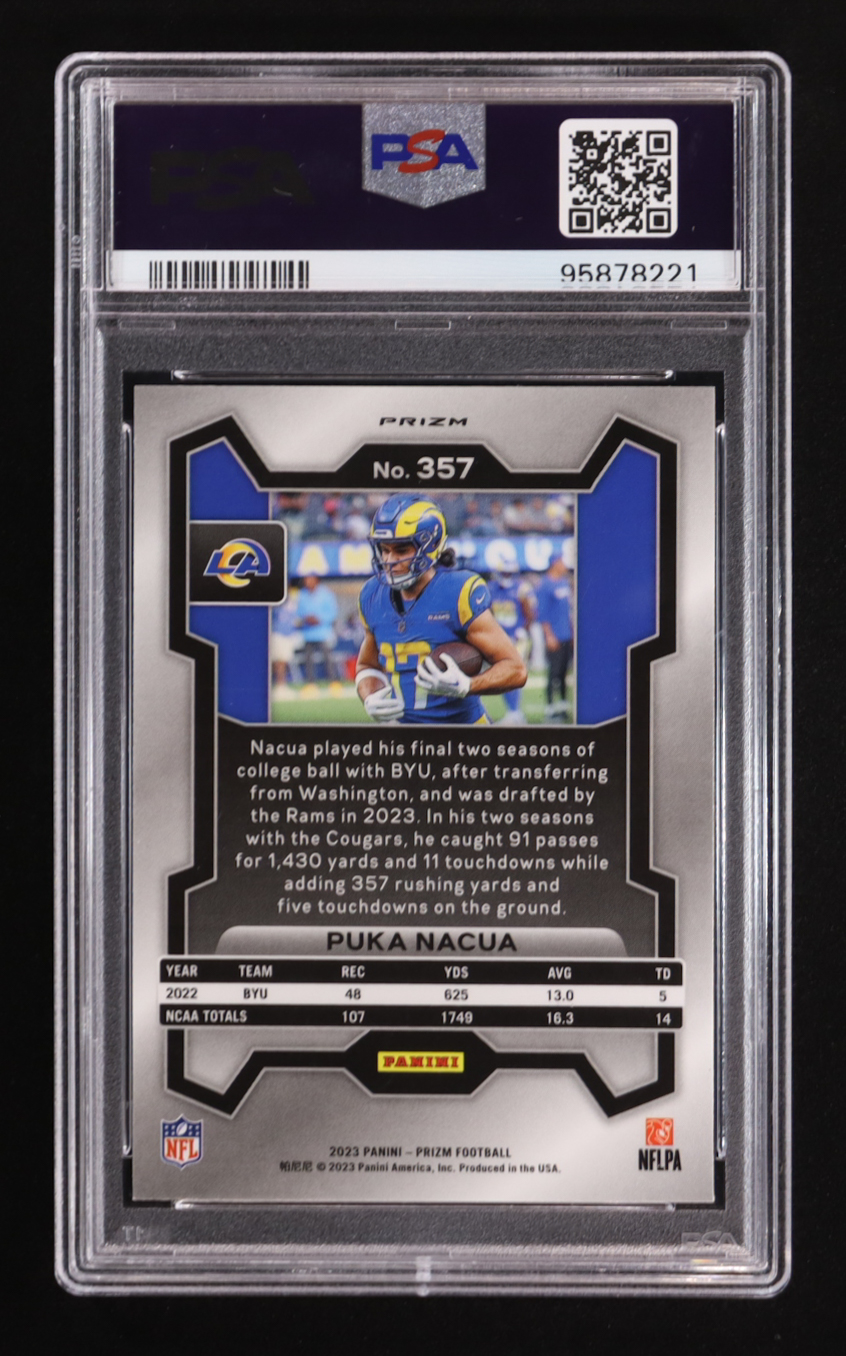 Puka Nacua 2023 Panini Prizm Prizms Orange Lazer #357 RC (PSA 9) at PristineAuction.com Puka Nacua 2023 Panini Prizm Prizms Orange Lazer #357 RC (PSA 9) at PristineAuction.com