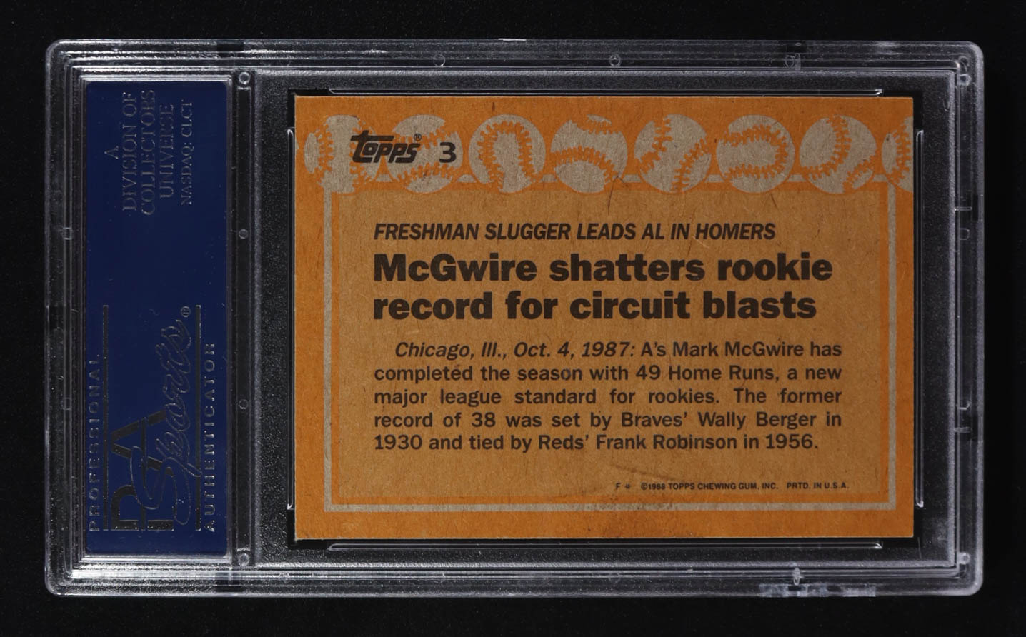 Mark McGwire 1988 Topps No White Triangle '87 Record Breakers #3 (PSA 8) at PristineAuction.com Mark McGwire 1988 Topps No White Triangle '87 Record Breakers #3 (PSA 8) at PristineAuction.com
