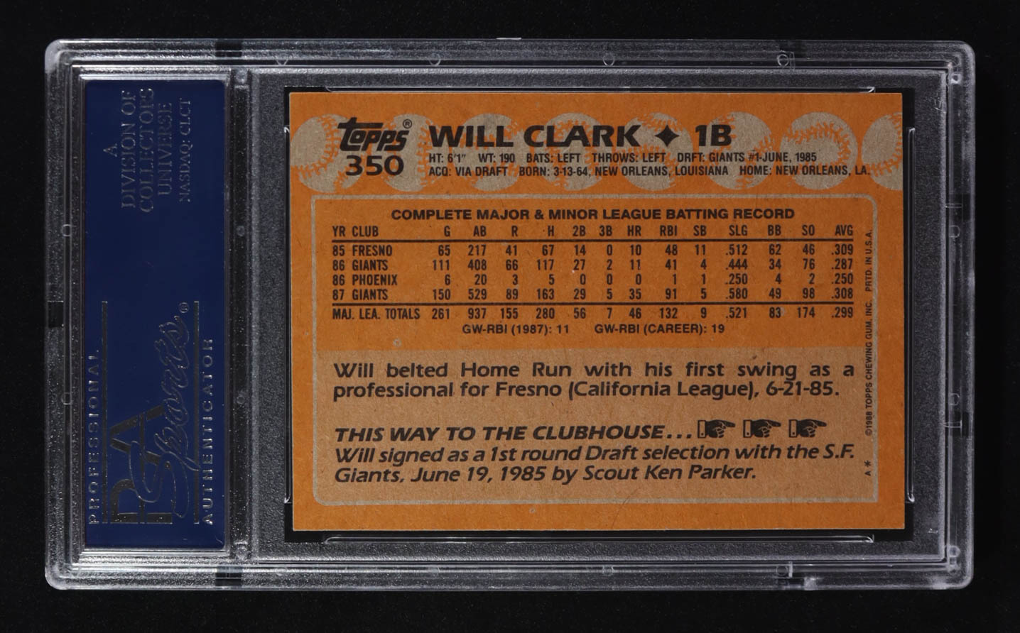 Will Clark 1988 Topps #350 (PSA 8) at PristineAuction.com Will Clark 1988 Topps #350 (PSA 8) at PristineAuction.com