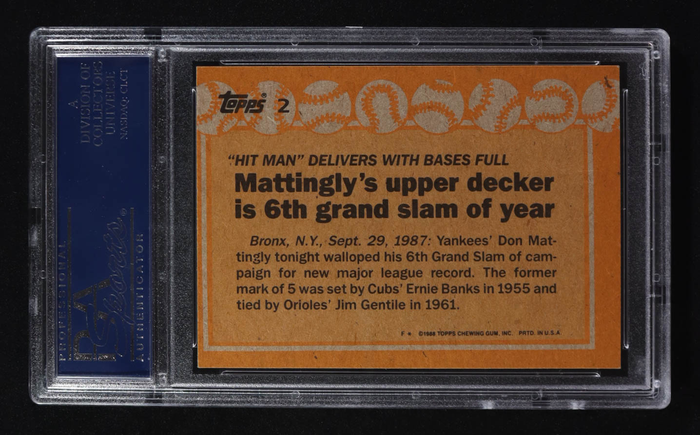 Don Mattingly 1988 Topps '87 Record Breakers #2 (PSA 9) at PristineAuction.com Don Mattingly 1988 Topps '87 Record Breakers #2 (PSA 9) at PristineAuction.com
