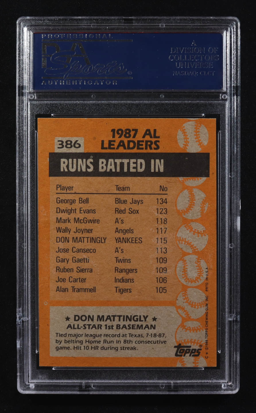 Don Mattingly 1988 Topps All Star American League #386 (PSA 9) at PristineAuction.com Don Mattingly 1988 Topps All Star American League #386 (PSA 9) at PristineAuction.com