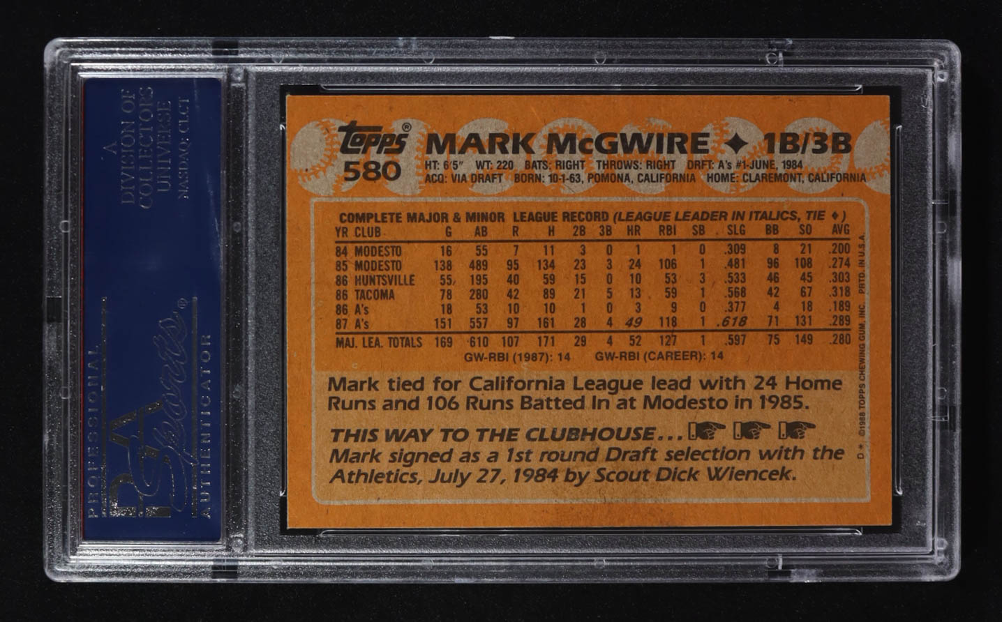 Mark McGwire 1988 Topps #580 (PSA 8.5) at PristineAuction.com Mark McGwire 1988 Topps #580 (PSA 8.5) at PristineAuction.com