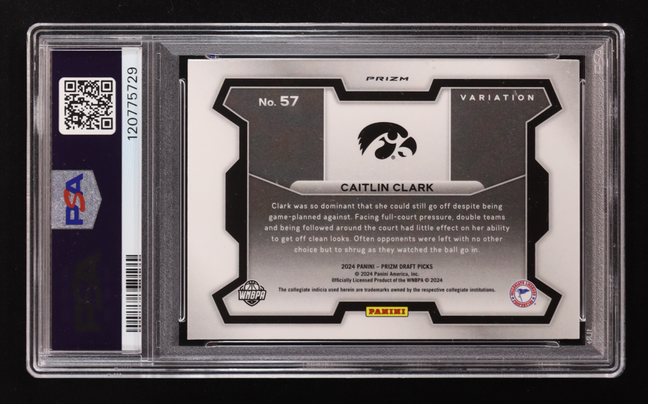Caitlin Clark 2024-25 Panini Prizm Draft Picks Variation Prizms Orange Ice #57 RC (PSA 9) at PristineAuction.com Caitlin Clark 2024-25 Panini Prizm Draft Picks Variation Prizms Orange Ice #57 RC (PSA 9) at PristineAuction.com