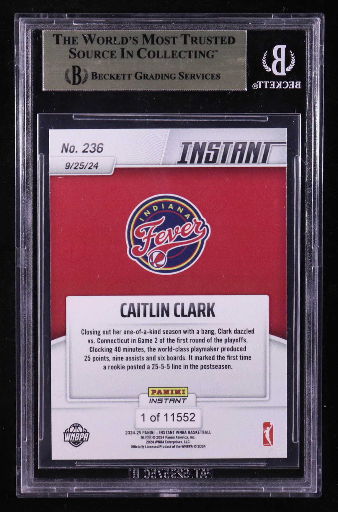 Caitlin Clark 2024 Panini Instant WNBA #236 11552 RC (BGS 9.5) at PristineAuction.com Caitlin Clark 2024 Panini Instant WNBA #236 11552 RC (BGS 9.5) at PristineAuction.com
