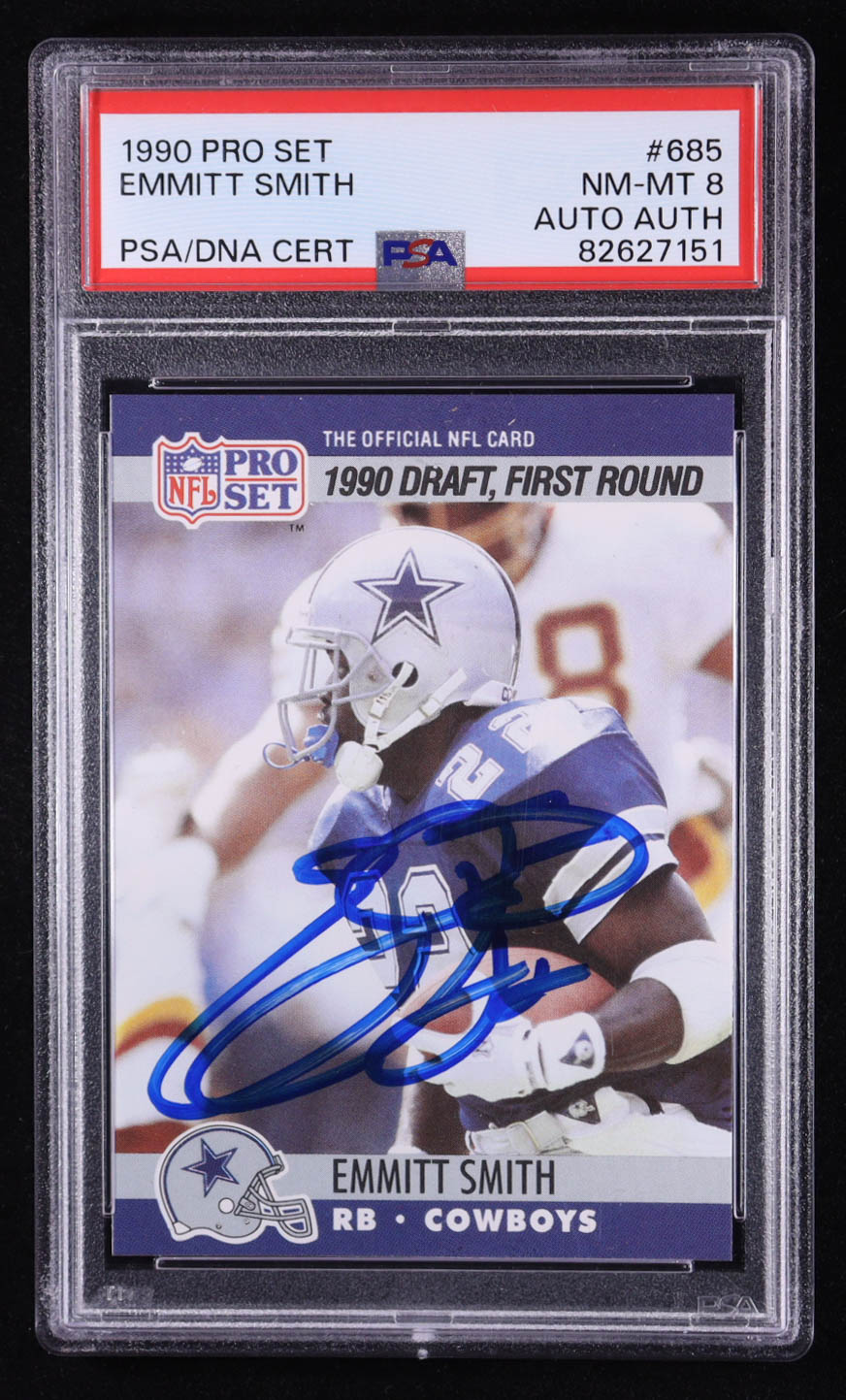 Emmitt Smith Signed 1990 Pro Set #685 RC (PSA 8) at PristineAuction.com Emmitt Smith Signed 1990 Pro Set #685 RC (PSA 8) at PristineAuction.com