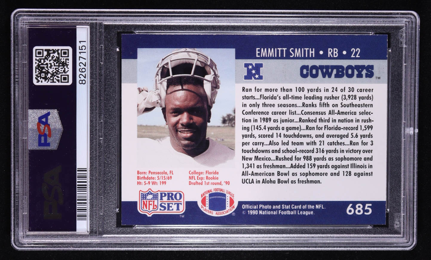 Emmitt Smith Signed 1990 Pro Set #685 RC (PSA 8) at PristineAuction.com Emmitt Smith Signed 1990 Pro Set #685 RC (PSA 8) at PristineAuction.com