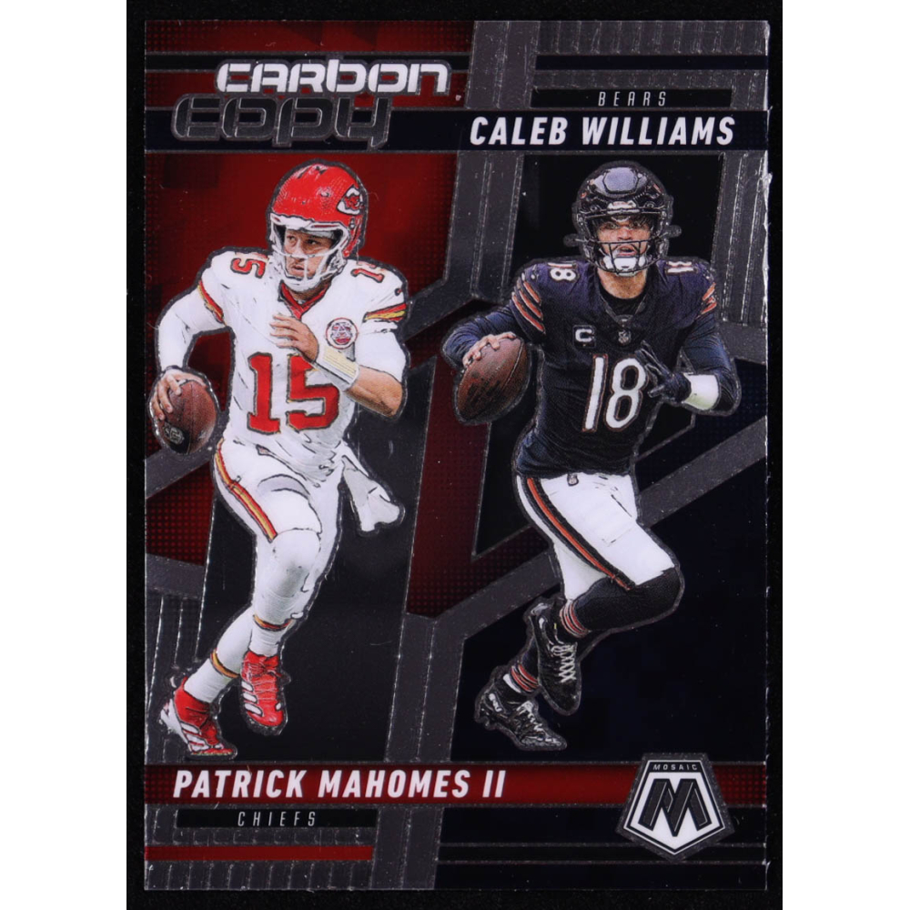 Caleb Williams / Patrick Mahomes II 2025 Panini Mosaic Carbon Copy #10 at PristineAuction.com