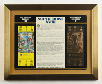 Super Bowl XVIII Commemorative Score Card with 23KT Gold Ticket Framed Display at PristineAuction.com