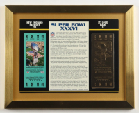 Super Bowl XXXVI Commemorative Score Card with 23KT Gold Ticket Framed Display at PristineAuction.com