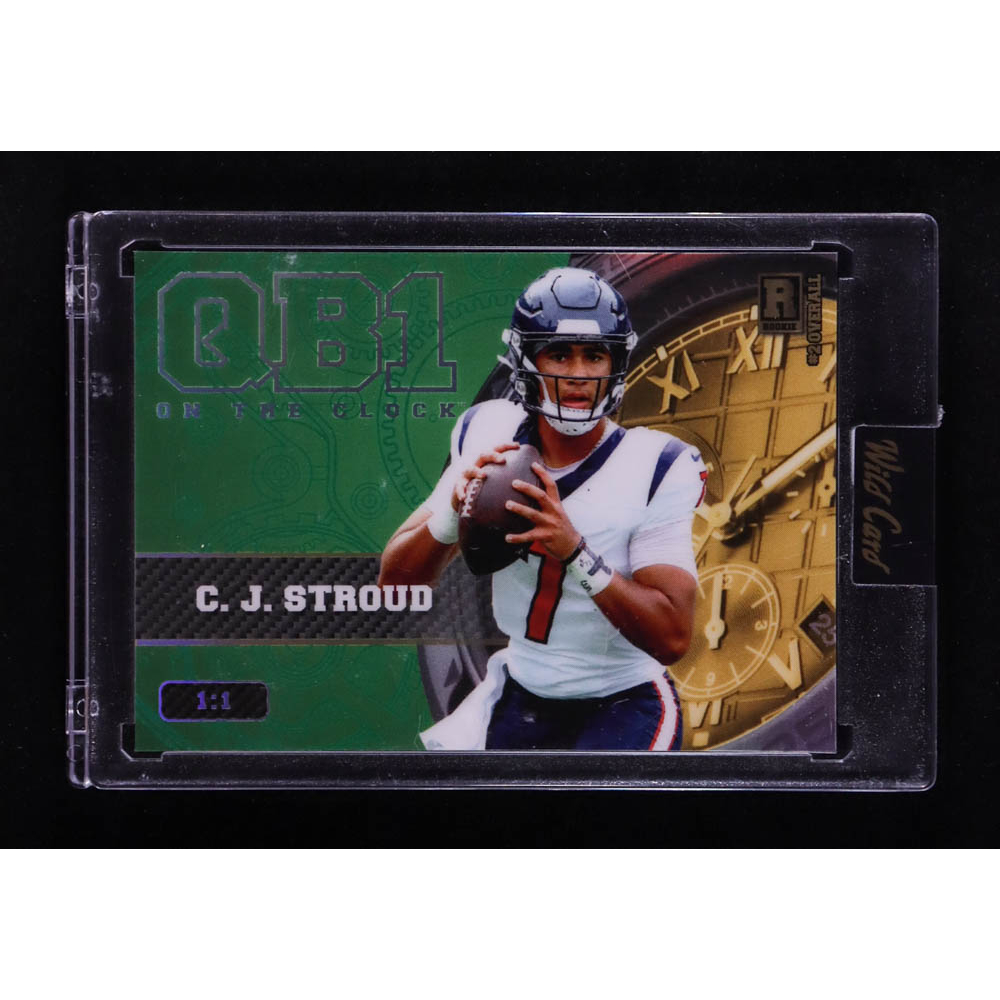 CJ Stroud 2023 Wild Card QB1 On The Clock Green Gold Rainbow Foil #OCW-CS2 #1/1 RC at PristineAuction.com