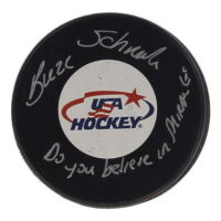 Buzz Schneider Signed Team USA Logo Hockey Puck Inscribed "Do You Believe In Miracles" (Beckett) at PristineAuction.com
