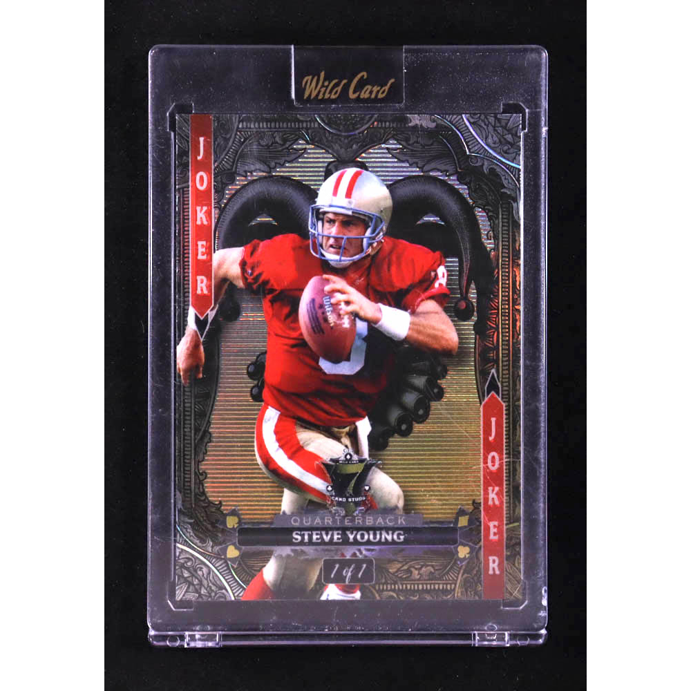 Steve Young 2024 Wild Card 7 Card Studs Jokes Wild Silver Gold Rainbow Foil #7JW-SY #1/1 at PristineAuction.com