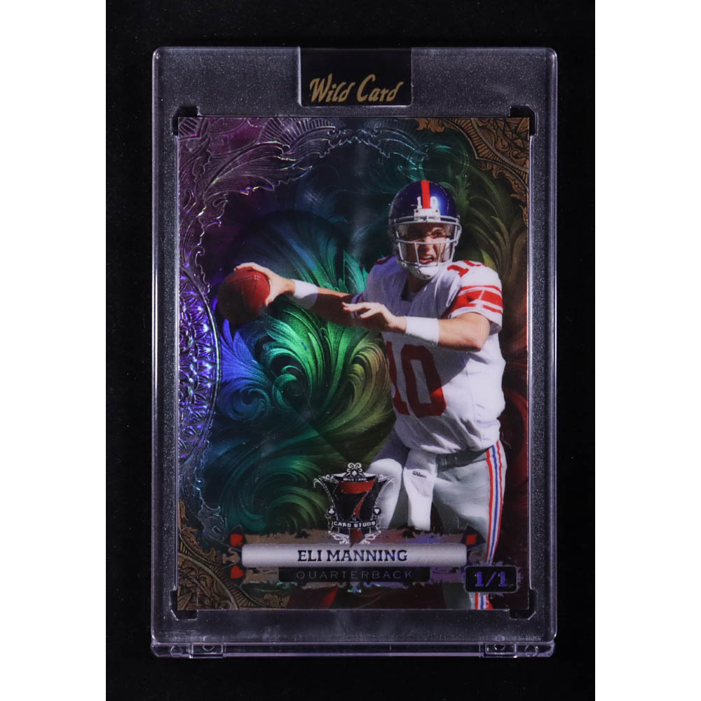 Eli Manning 2024 Wild Card 7 Card Studs Heart Fire Scrolls Rainbow Rainbow Foil #P7CSH-EM #1/1 at PristineAuction.com