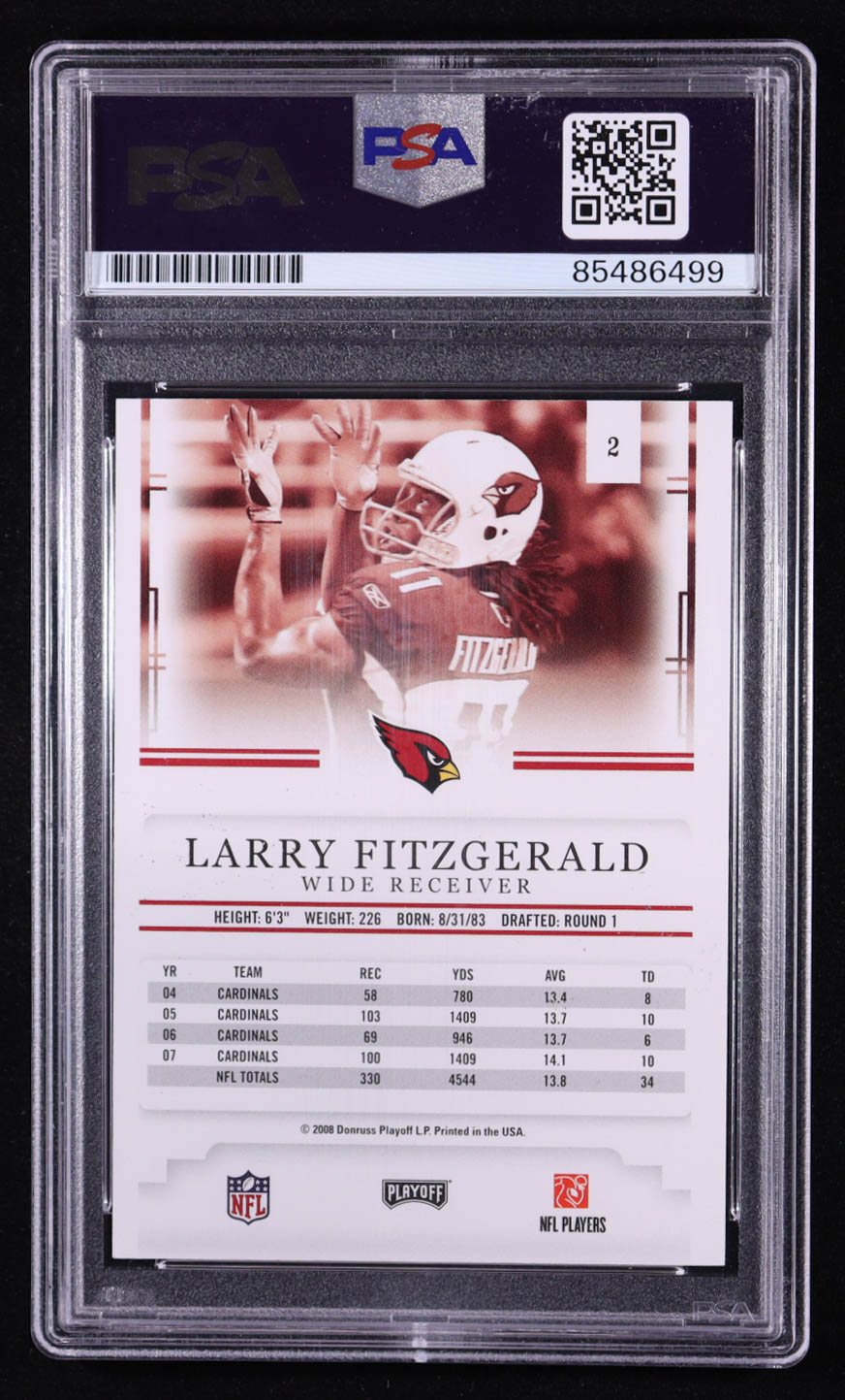 Larry Fitzgerald Signed 2008 Playoff Prestige #2 (PSA Encapsulated) at PristineAuction.com Larry Fitzgerald Signed 2008 Playoff Prestige #2 (PSA Encapsulated) at PristineAuction.com