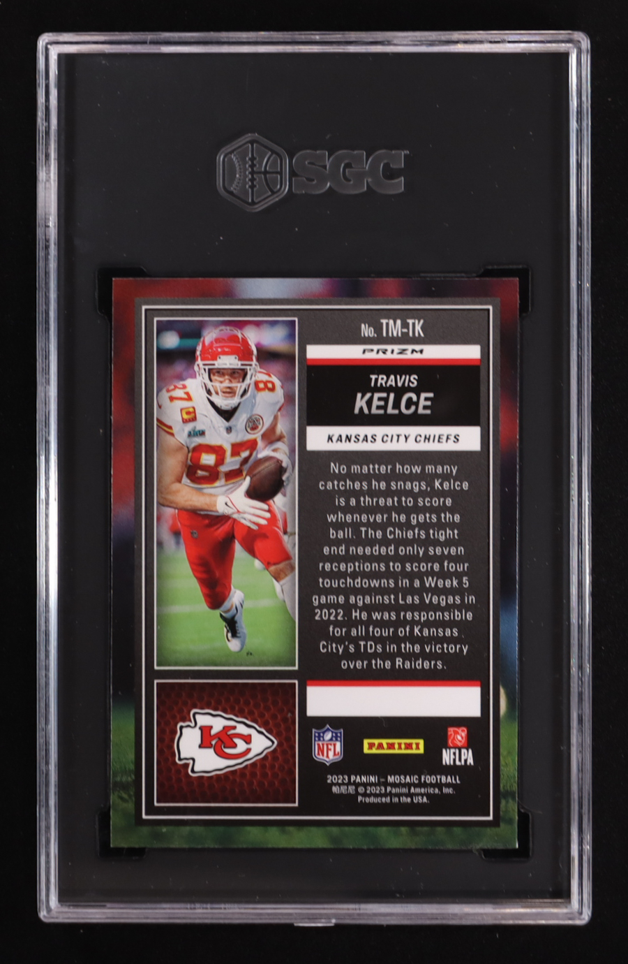 Travis Kelce 2023 Panini Mosaic Touchdown Masters Mosaic Green #16 (SGC 10) at PristineAuction.com Travis Kelce 2023 Panini Mosaic Touchdown Masters Mosaic Green #16 (SGC 10) at PristineAuction.com