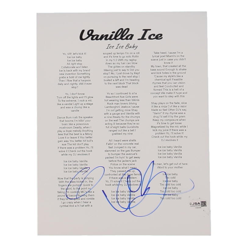 Vanilla Ice Signed "Ice Ice Baby" Lyric Sheet (JSA) at PristineAuction.com Vanilla Ice Signed "Ice Ice Baby" Lyric Sheet (JSA) at PristineAuction.com