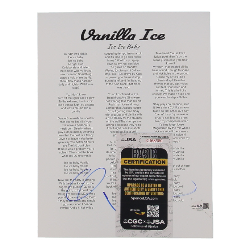 Vanilla Ice Signed "Ice Ice Baby" Lyric Sheet (JSA) at PristineAuction.com Vanilla Ice Signed "Ice Ice Baby" Lyric Sheet (JSA) at PristineAuction.com