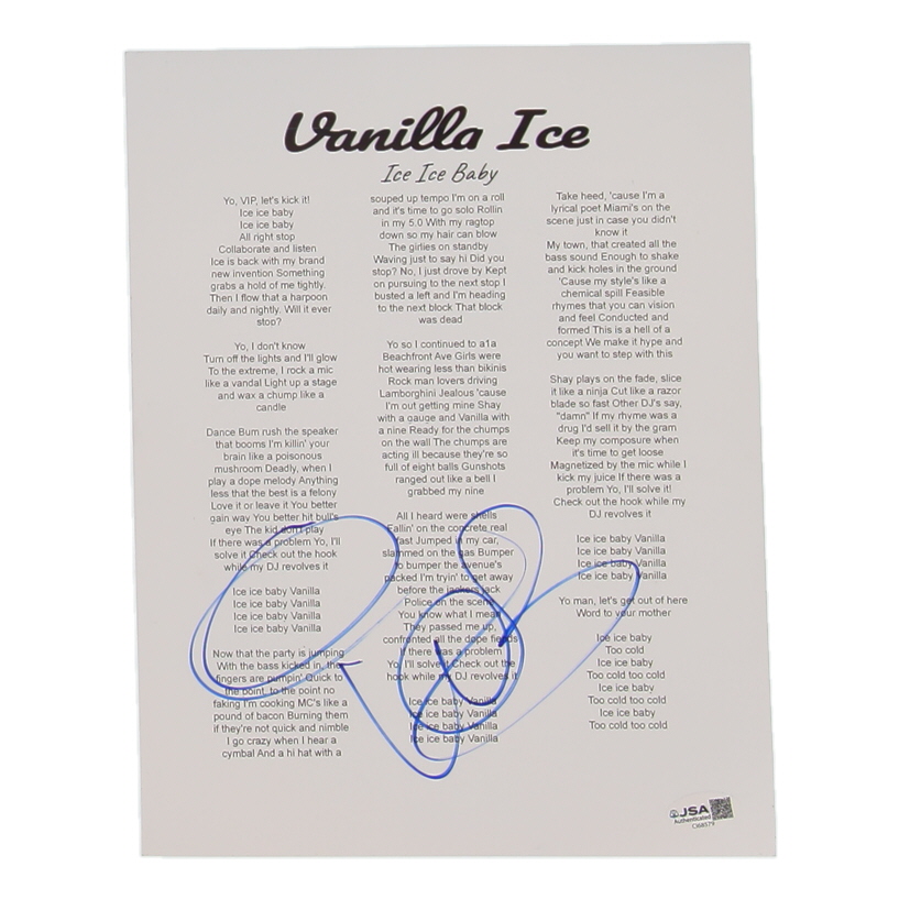 Vanilla Ice Signed "Ice Ice Baby" Lyric Sheet (JSA) at PristineAuction.com Vanilla Ice Signed "Ice Ice Baby" Lyric Sheet (JSA) at PristineAuction.com