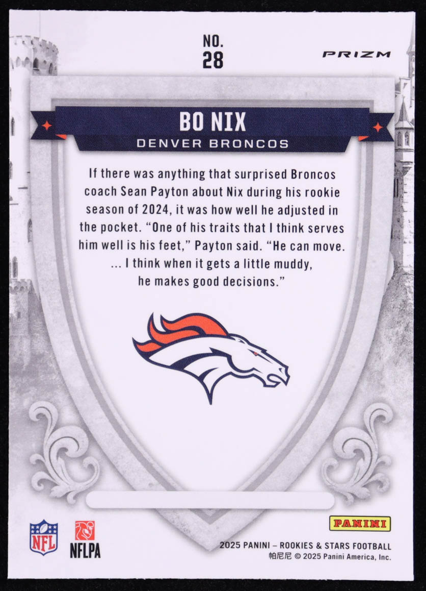 Bo Nix 2025 Panini Rookies & Stars Crusade Silver #28 at PristineAuction.com Bo Nix 2025 Panini Rookies & Stars Crusade Silver #28 at PristineAuction.com