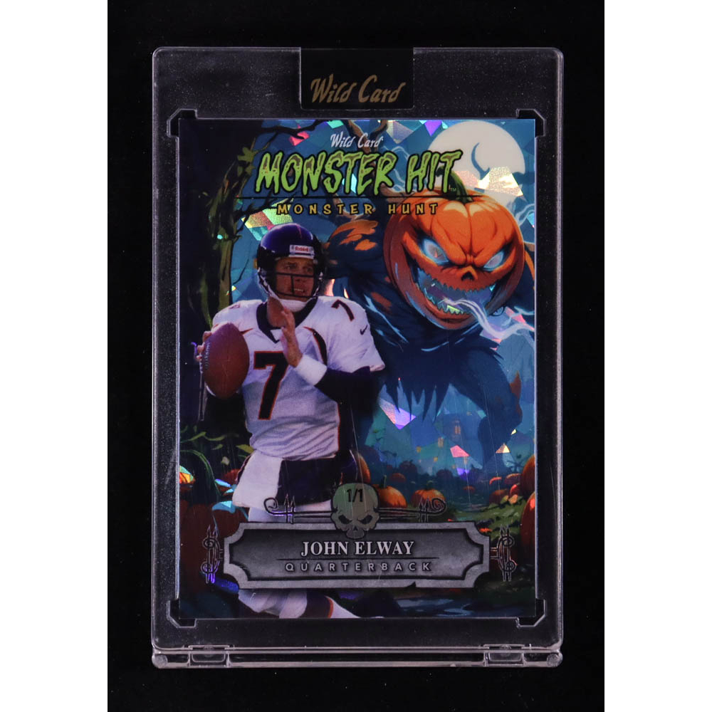 John Elway 2025 Wild Card Monster Hit Monster Hunt Pumpkin Patch Blue Crystal #MHPP-JE #1/1 at PristineAuction.com