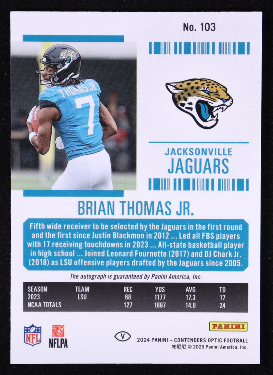 Brian Thomas Jr. 2024 Panini Contenders Optic Variations #103 Autograph RC at PristineAuction.com Brian Thomas Jr. 2024 Panini Contenders Optic Variations #103 Autograph RC at PristineAuction.com
