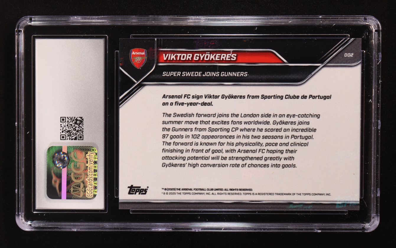 Viktor Gyokeres 2025-26 Arsenal Topps Now #002 (CGC 10) at PristineAuction.com Viktor Gyokeres 2025-26 Arsenal Topps Now #002 (CGC 10) at PristineAuction.com