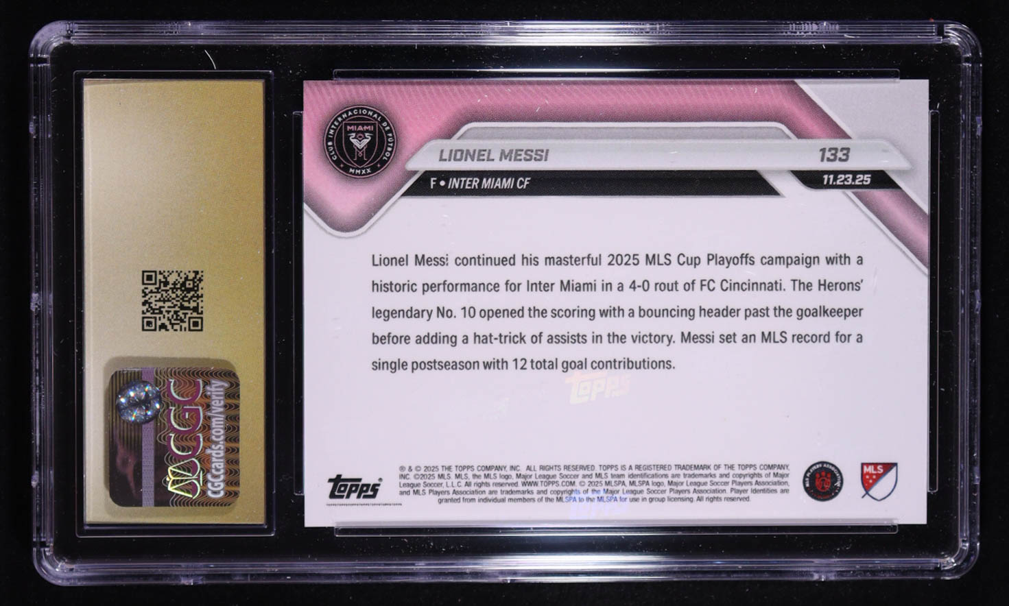 Lionel Messi 2025 Topps Now MLS #133 (CGC 10 | Pristine Black Label) at PristineAuction.com Lionel Messi 2025 Topps Now MLS #133 (CGC 10 | Pristine Black Label) at PristineAuction.com
