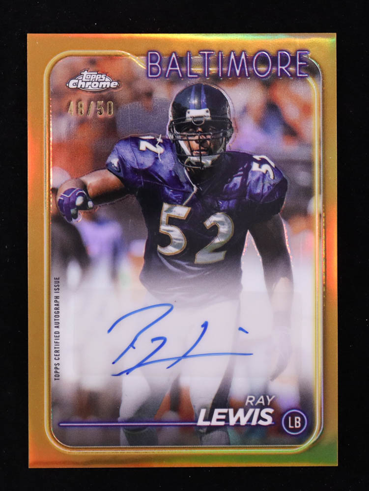 Ray Lewis 2024 Topps Chrome Autographs Gold Refractors #BARLE #48/50 at PristineAuction.com Ray Lewis 2024 Topps Chrome Autographs Gold Refractors #BARLE #48/50 at PristineAuction.com