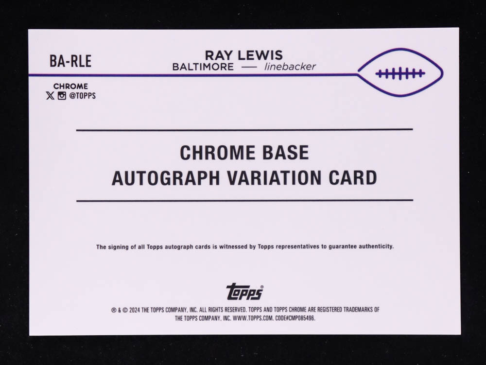 Ray Lewis 2024 Topps Chrome Autographs Gold Refractors #BARLE #48/50 at PristineAuction.com Ray Lewis 2024 Topps Chrome Autographs Gold Refractors #BARLE #48/50 at PristineAuction.com