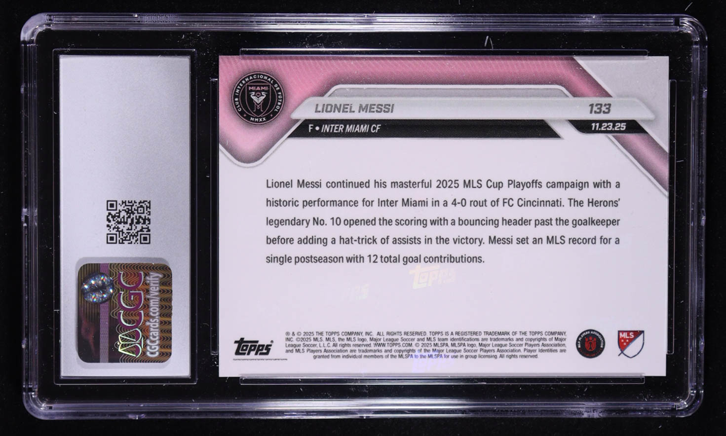 Lionel Messi 2025 Topps Now MLS #133 (CGC 10) at PristineAuction.com Lionel Messi 2025 Topps Now MLS #133 (CGC 10) at PristineAuction.com