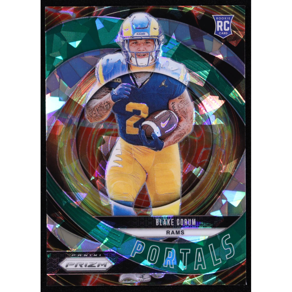 Blake Corum 2024 Panini Prizm Portals Prizms Green Ice #8 RC at PristineAuction.com