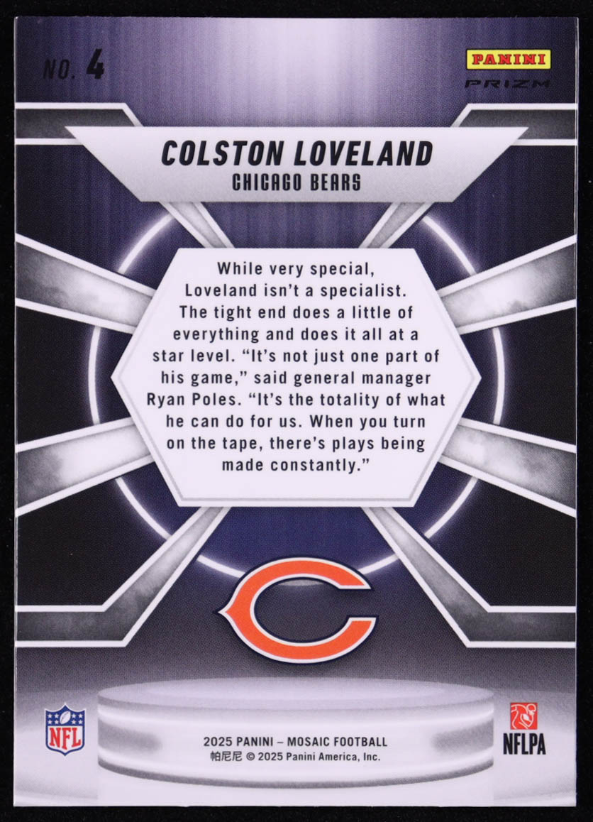 Colston Loveland 2025 Panini Mosaic Center Stage Silver #4 RC at PristineAuction.com Colston Loveland 2025 Panini Mosaic Center Stage Silver #4 RC at PristineAuction.com