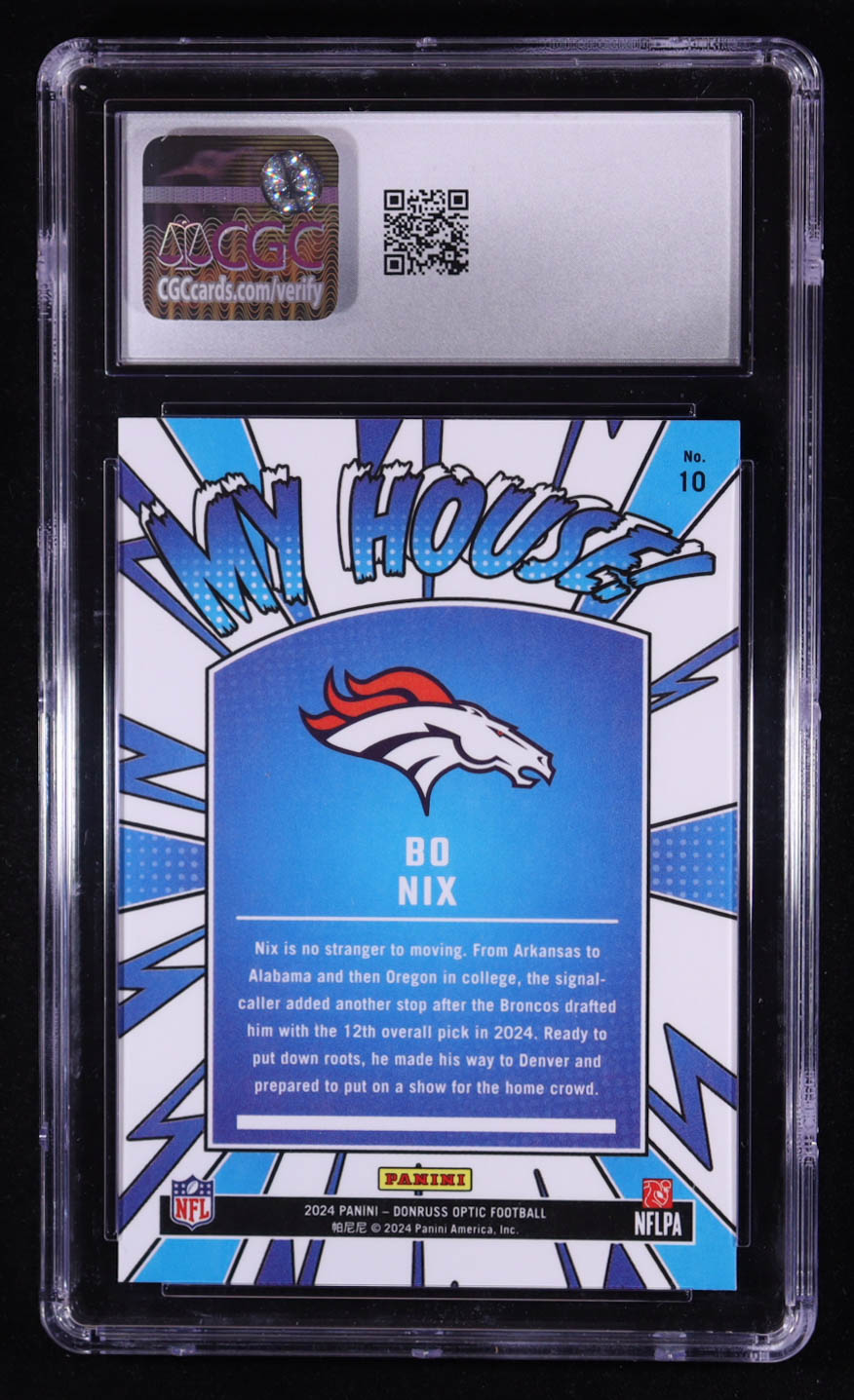 Bo Nix 2024 Donruss Optic My House! #10 RC (CGC 10) at PristineAuction.com Bo Nix 2024 Donruss Optic My House! #10 RC (CGC 10) at PristineAuction.com