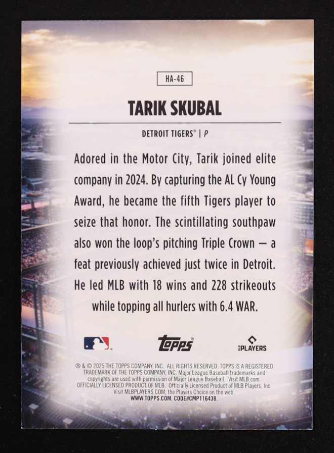Tarik Skubal 2025 Topps Home Field Advantage #HA46 at PristineAuction.com Tarik Skubal 2025 Topps Home Field Advantage #HA46 at PristineAuction.com
