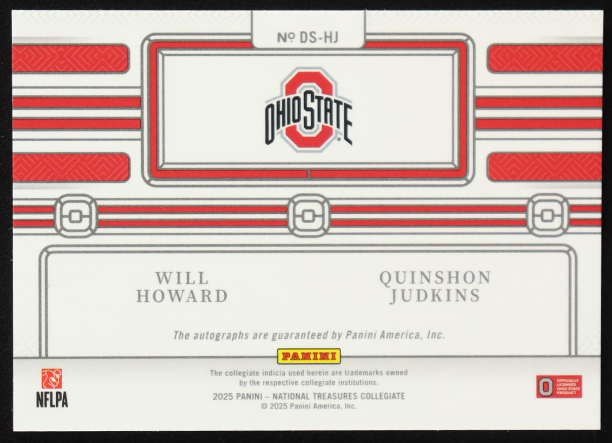 Quinshon Judkins / Will Howard 2025 Panini National Treasures Collegiate Dual Signatures #5 #35/99 RC at PristineAuction.com Quinshon Judkins / Will Howard 2025 Panini National Treasures Collegiate Dual Signatures #5 #35/99 RC at PristineAuction.com