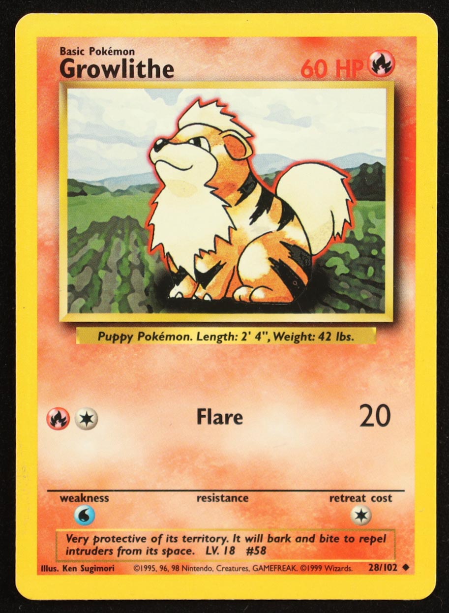 Growlithe 1999 Pokemon Base Unlimited #28 at PristineAuction.com Growlithe 1999 Pokemon Base Unlimited #28 at PristineAuction.com