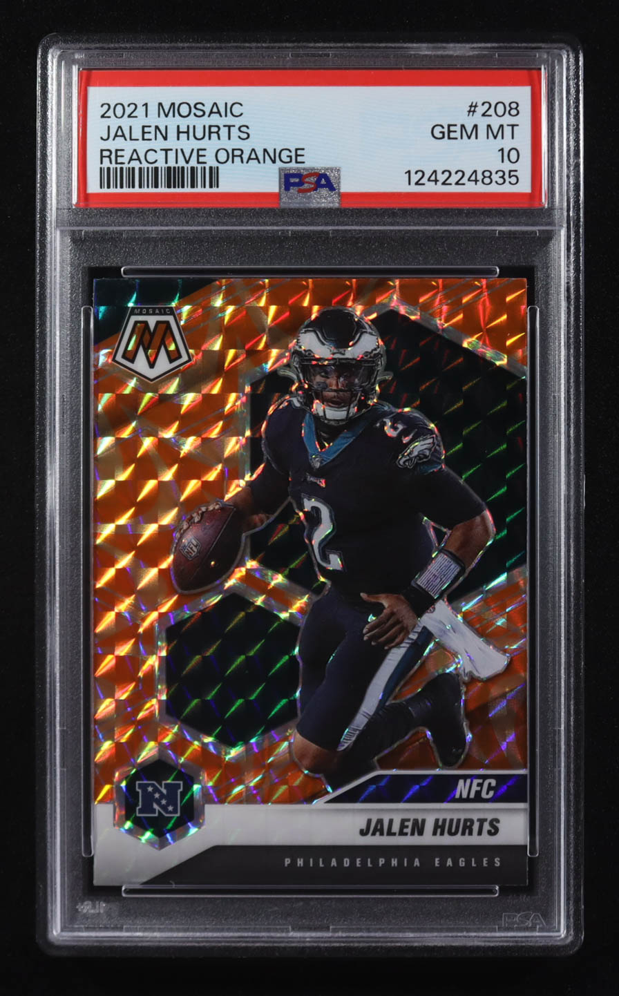 Jalen Hurts 2021 Panini Mosaic Reactive Orange #208 RC (PSA 10) at PristineAuction.com Jalen Hurts 2021 Panini Mosaic Reactive Orange #208 RC (PSA 10) at PristineAuction.com