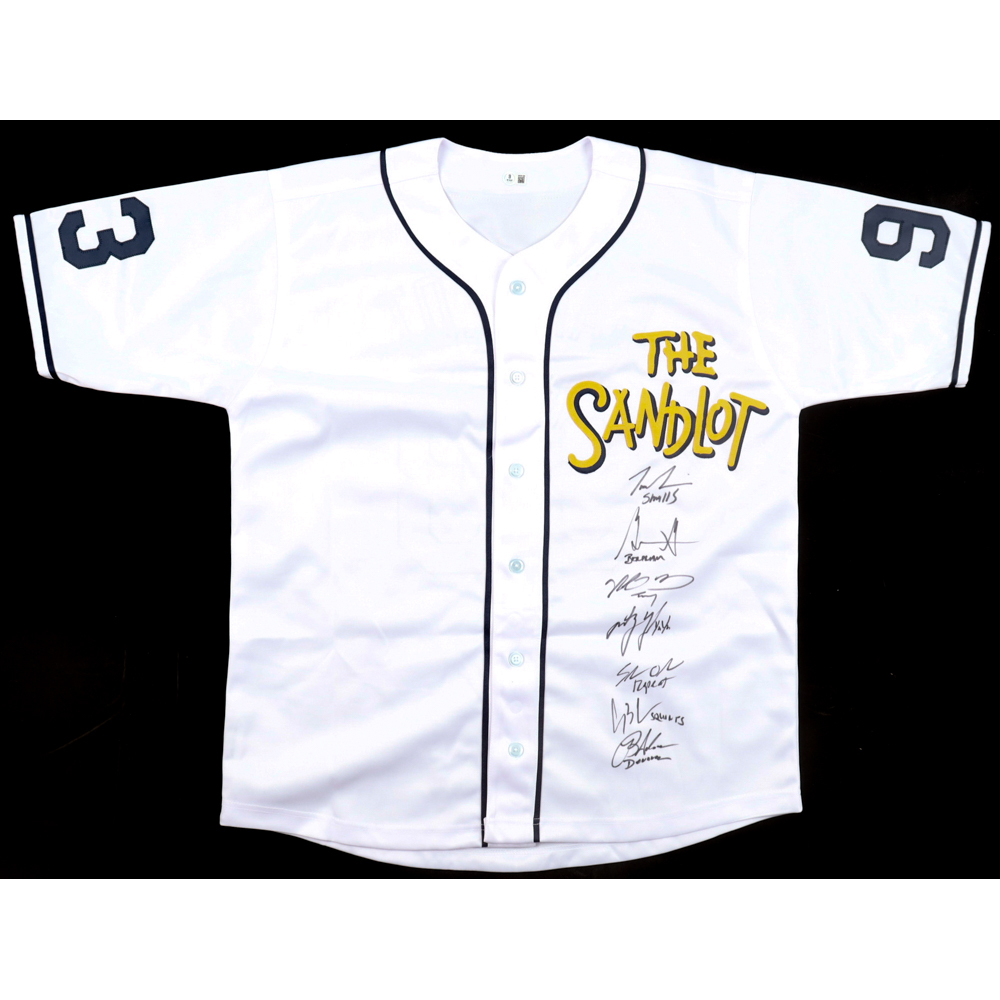 "The Sandlot" Jersey Cast-Signed by (7) with Tom Guiry, Chauncey Leopardi, Marty York, Shane Obedzinski with Character Name Inscriptions (Beckett) at PristineAuction.com