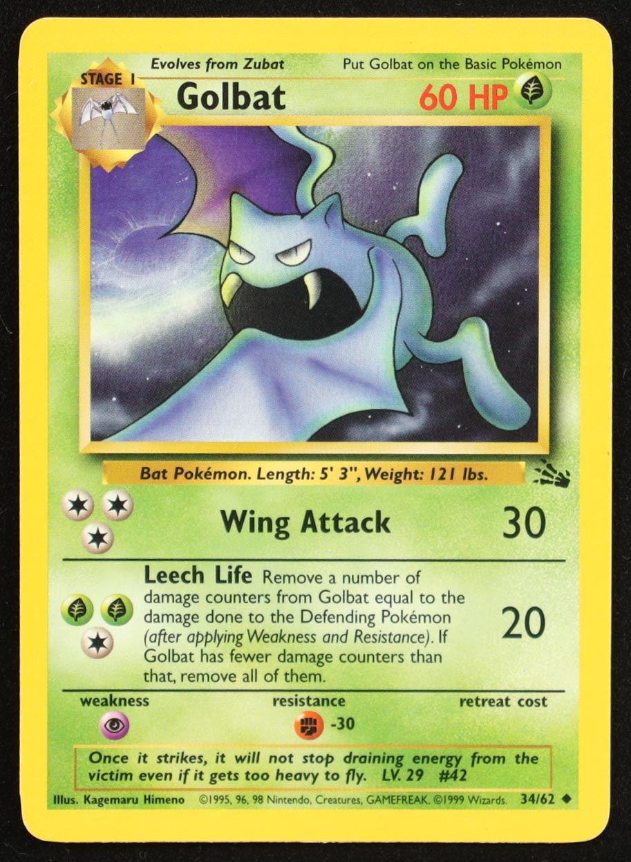 Golbat 1999 Pokemon Fossil Unlimited #34 at PristineAuction.com Golbat 1999 Pokemon Fossil Unlimited #34 at PristineAuction.com