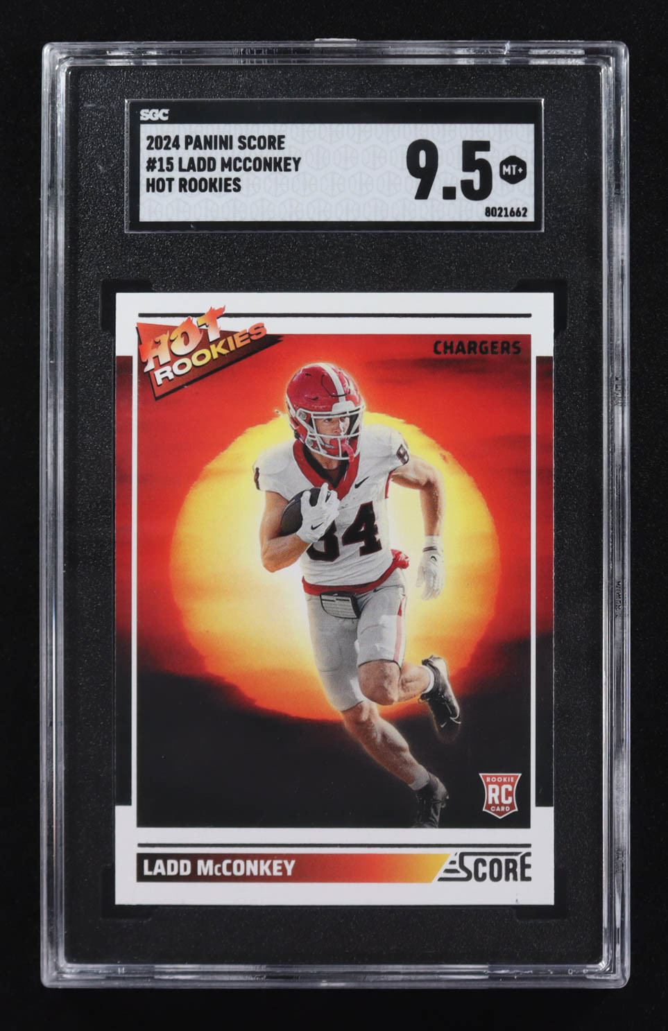 Ladd Mcconkey 2024 Panini Score Hot Rookies #15 RC (SGC 9.5) at PristineAuction.com Ladd Mcconkey 2024 Panini Score Hot Rookies #15 RC (SGC 9.5) at PristineAuction.com