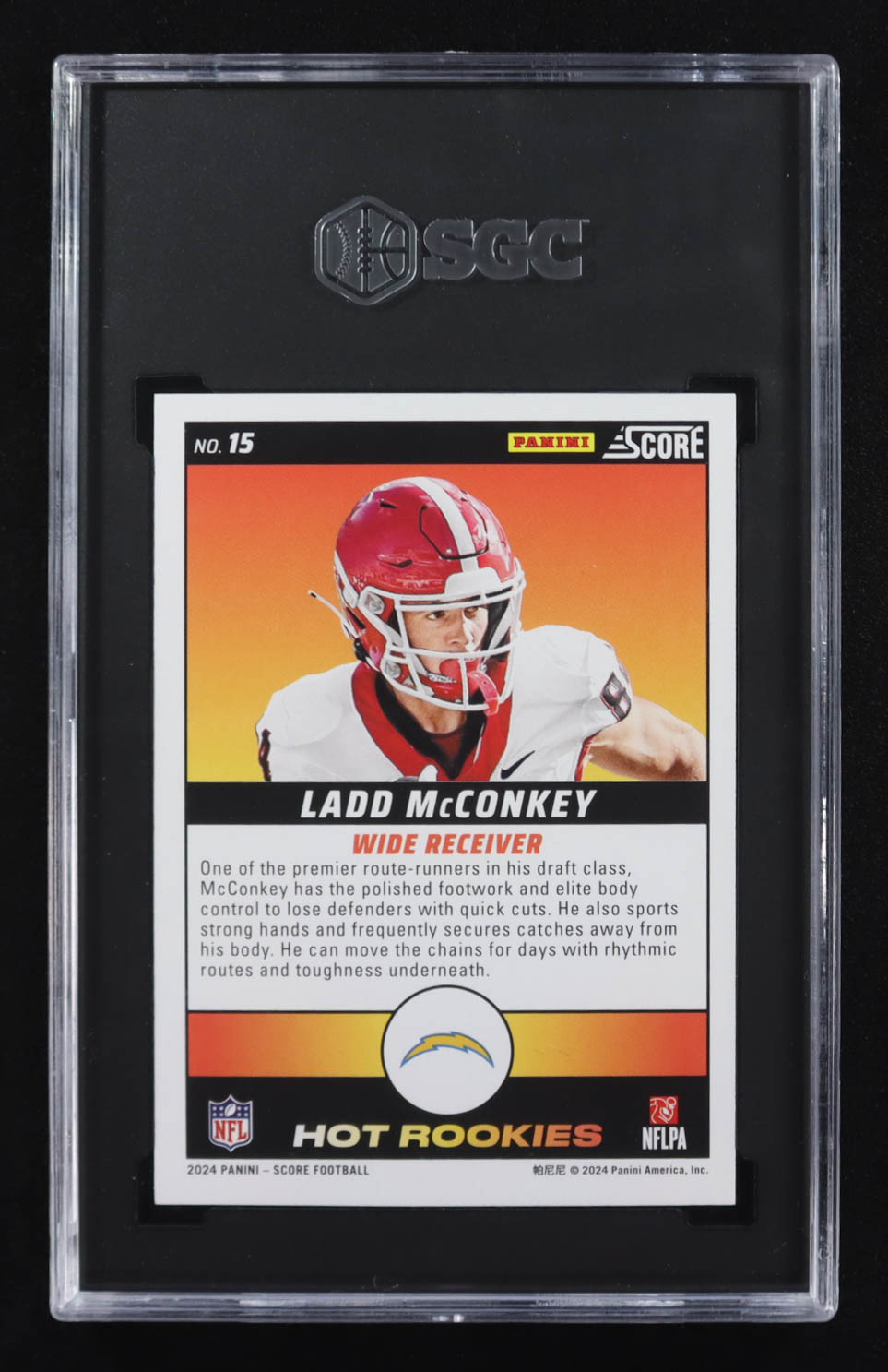 Ladd Mcconkey 2024 Panini Score Hot Rookies #15 RC (SGC 9.5) at PristineAuction.com Ladd Mcconkey 2024 Panini Score Hot Rookies #15 RC (SGC 9.5) at PristineAuction.com