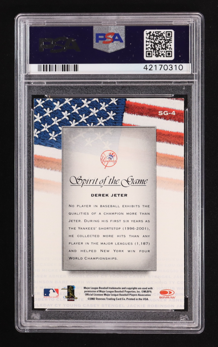 Derek Jeter 2002 Donruss Studio Spirit Of The Game #SG-4 (PSA 9) at PristineAuction.com Derek Jeter 2002 Donruss Studio Spirit Of The Game #SG-4 (PSA 9) at PristineAuction.com