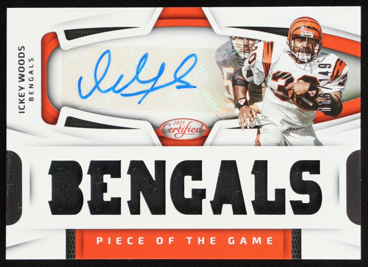 Ickey Woods 2025 Certified Piece of the Game Signatures #14 #116/149 at PristineAuction.com Ickey Woods 2025 Certified Piece of the Game Signatures #14 #116/149 at PristineAuction.com