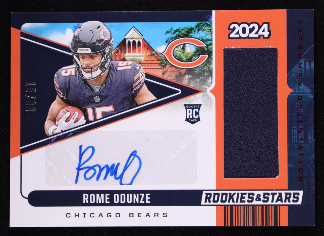 Rome Odunze 2024 Rookies and Stars Freshman Orientation Jersey Autographs #4 #15/99 RC at PristineAuction.com Rome Odunze 2024 Rookies and Stars Freshman Orientation Jersey Autographs #4 #15/99 RC at PristineAuction.com