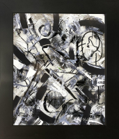 Mark Lewis Original Custom Framed Abstract Painting On Glass (Lewis) at PristineAuction.com