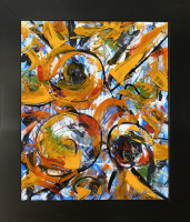 Mark Lewis Original Custom Framed Abstract Painting On Glass (Lewis) at PristineAuction.com