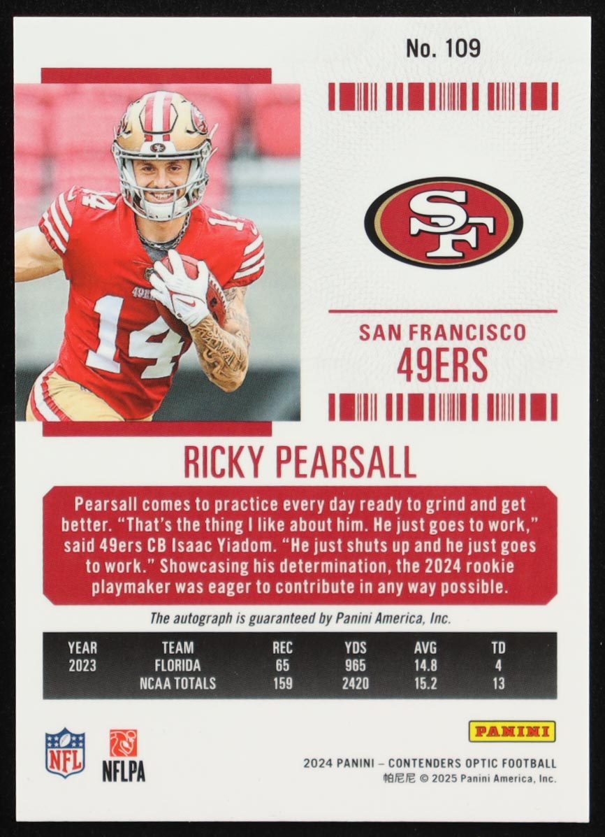Ricky Pearsall 2024 Panini Contenders Optic AU #109 RC at PristineAuction.com Ricky Pearsall 2024 Panini Contenders Optic AU #109 RC at PristineAuction.com